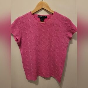 Vintage Ralph Lauren Medium Pink Cashmere Cable Knit Short Sleeve